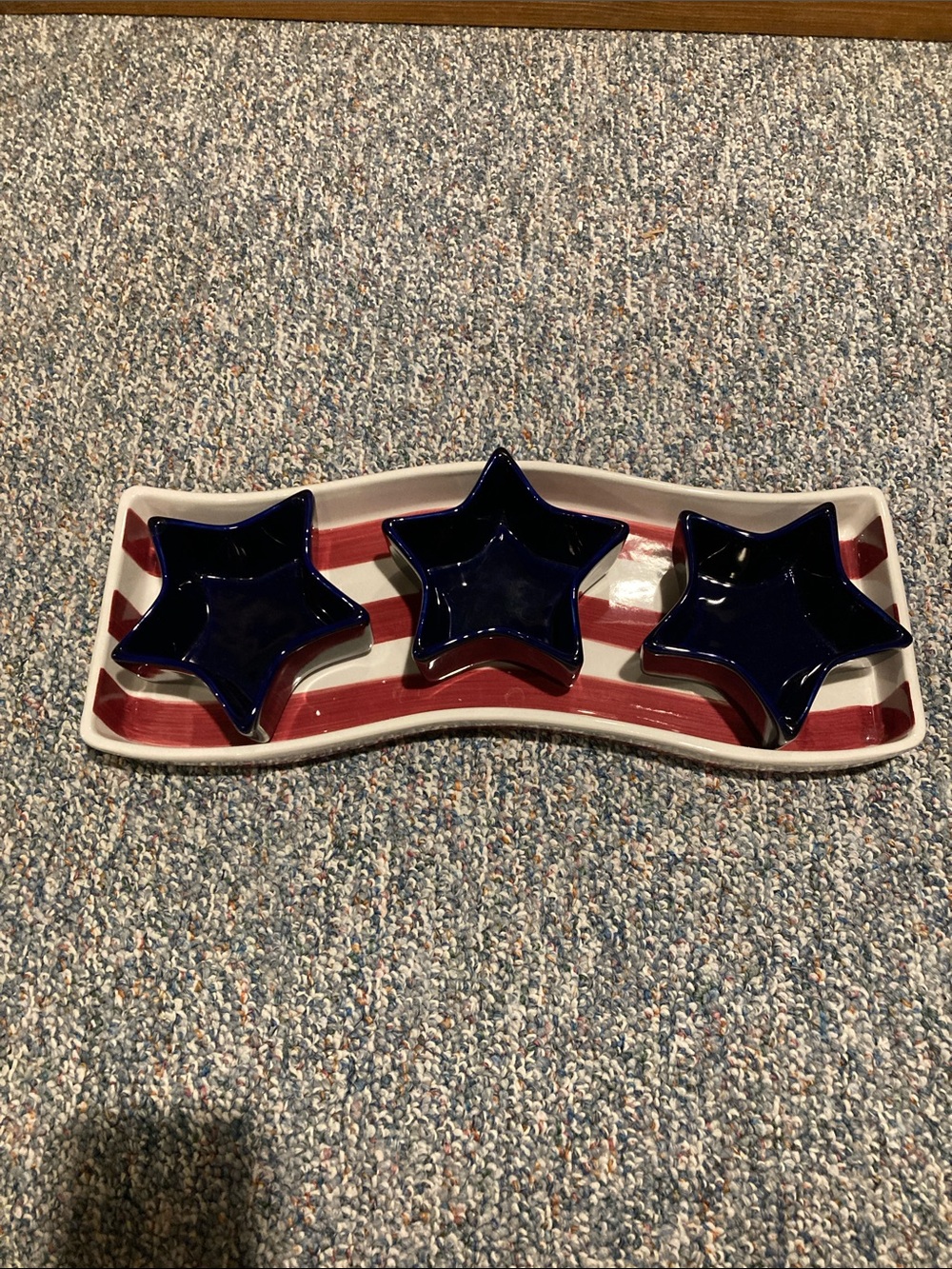 Patriotic Star Dish Set - Red, White, & Navy Ceramic